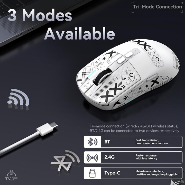 ATTACK SHARK X6 49g Superlight Maus mit magnetischer Ladestation, PixArt PAW3395 Gaming-Sensor, BT/2
