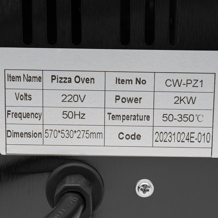 Pizzaofen, CW-PZ1 2000W Kommerzieller Elektrischer Pizzaofen Edelstahl Pizza Ofen Temperatur bis 50-