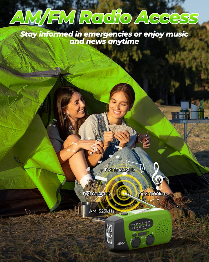 Solar Radio, Esky Kurbelradio AM/FM Wasserdicht Tragbare Radios SOS Alarm Notfallradio mit Power Ban