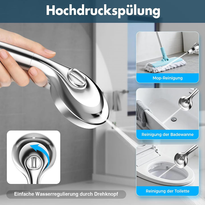 Duschkopf mit Filter – 120mm Grossformatiger Handbrause Dusche mit 8+1 Strahlarten, 1.5m Schlauch, W
