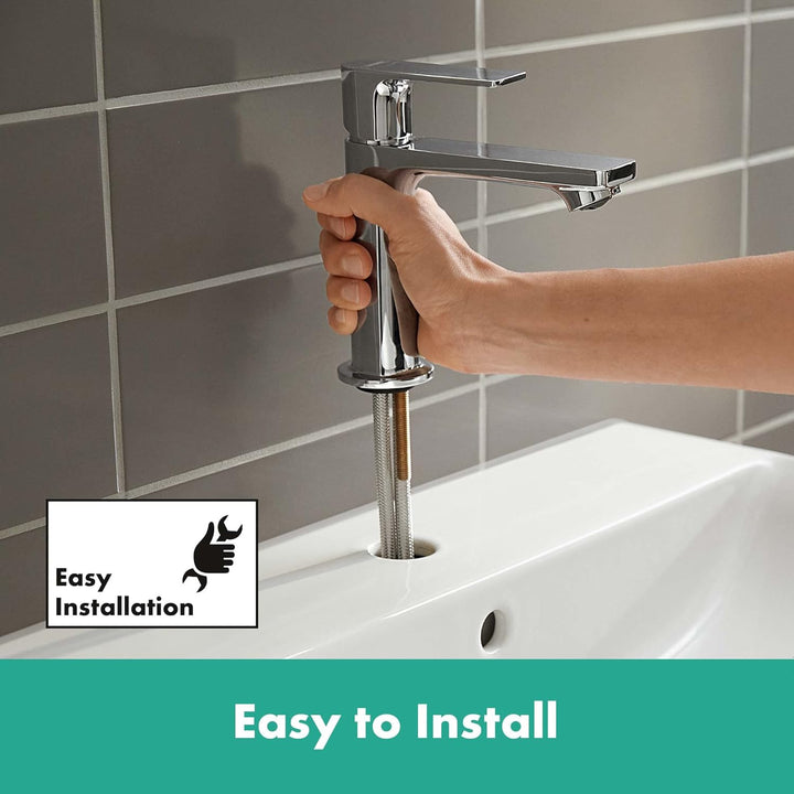 hansgrohe Rebris E - Waschtischarmatur mit Zugstangen-Ablauf, Wasserhahn Bad mit Auslauf Höhe 109 mm