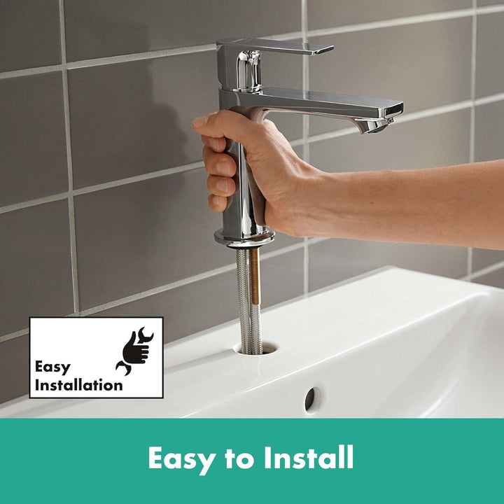 hansgrohe Rebris E - Waschtischarmatur mit Zugstangen-Ablauf, energiesparend (CoolStart), Wasserhahn