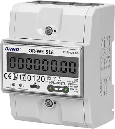 ORNO OR-WE-516 Stromzähler Hutschiene 3-Phasen-Anzeige des Stromverbrauchs mit MID Zertifikat, Modbu