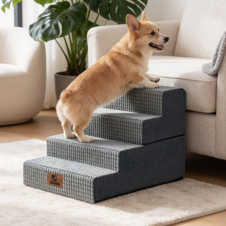 Sytopia Hundetreppe 4 Stufen, 45,7 cm hoch, bis 35 kg, Haustiertreppe für kleine/mittelgrosse Hunde