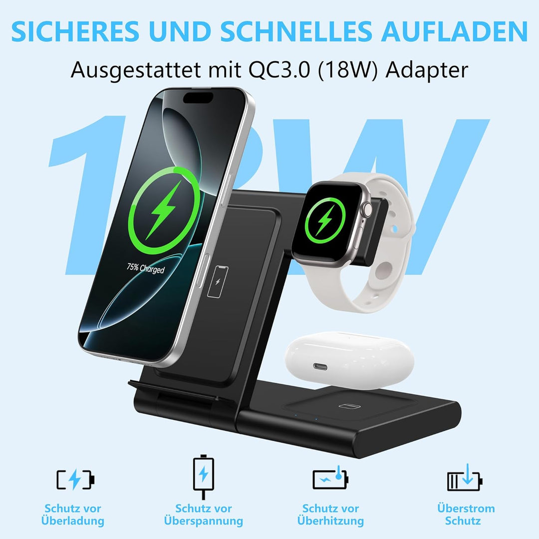 Ladestation Apple Watch und iPhone, 3 in 1 Ladestation für iPhone 17/16/15/14/13/12/11/Pro/Max/Plus,