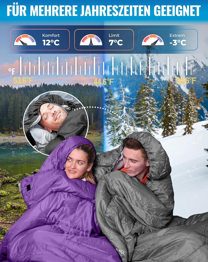 KingCamp Schlafsack für Erwachsene, kaltes Wetter &amp; warm, XL, grosse und hohe Flanell-Schlafsäcke mi