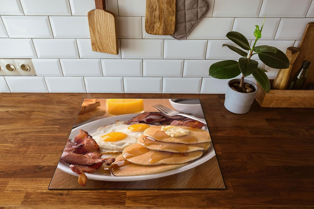 Frühstück Herdabdeckplatte & Spritzschutz aus Echtglas | Für Herd-Kochfelder | 60x52 cm