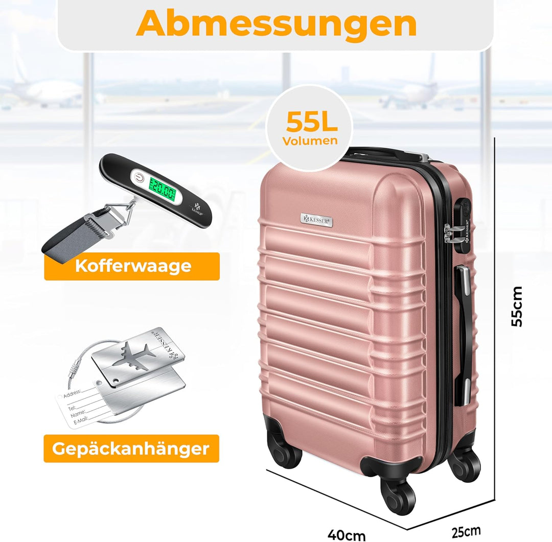 KESSER® Handgepäck Reisekoffer 55L Hartschalen-Koffer Inkl. Kofferwaage + Gepäckanhänger | Trolley G