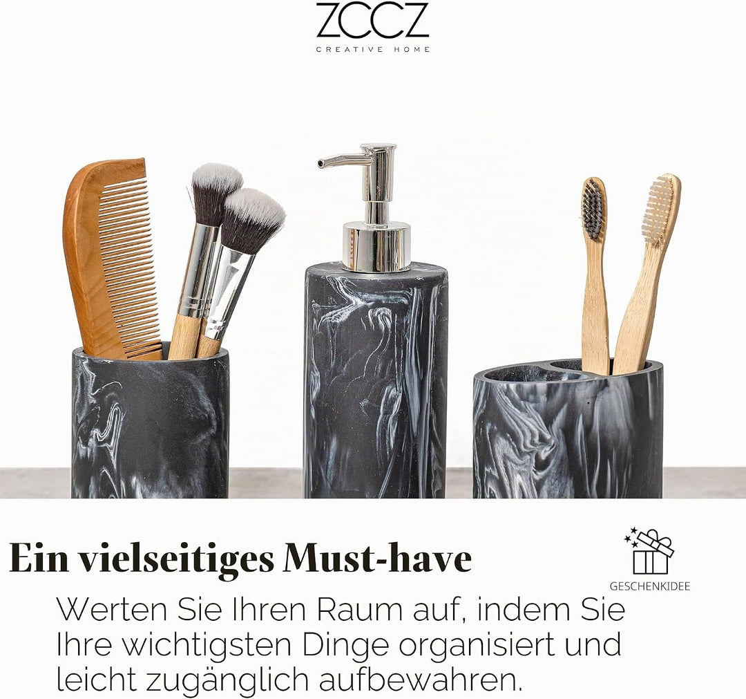ZCCZ Badezimmer Set – 4 Teile – Badezimmer Organizer mit Zahnbürstenhalter, Seifenspender, runde Sei