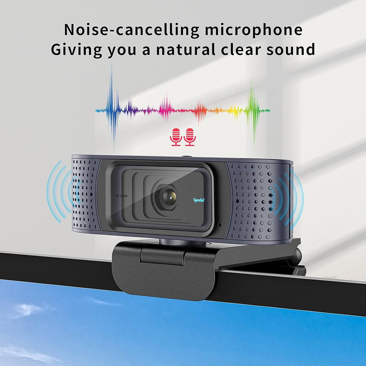 Spedal 1080p Full HD Webcam mit Autofokus, Dual Mikrofon & Privatsphäre Schutz, USB Anschluss, kompa