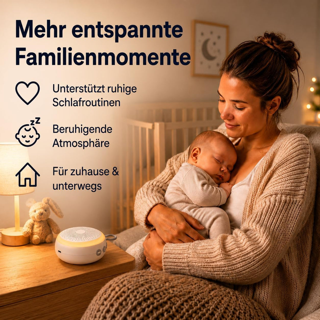 Baby Einschlafhilfe mit Nachtlicht - Tragbare White Noise Sound Maschine mit 16 beruhigenden Geräusc