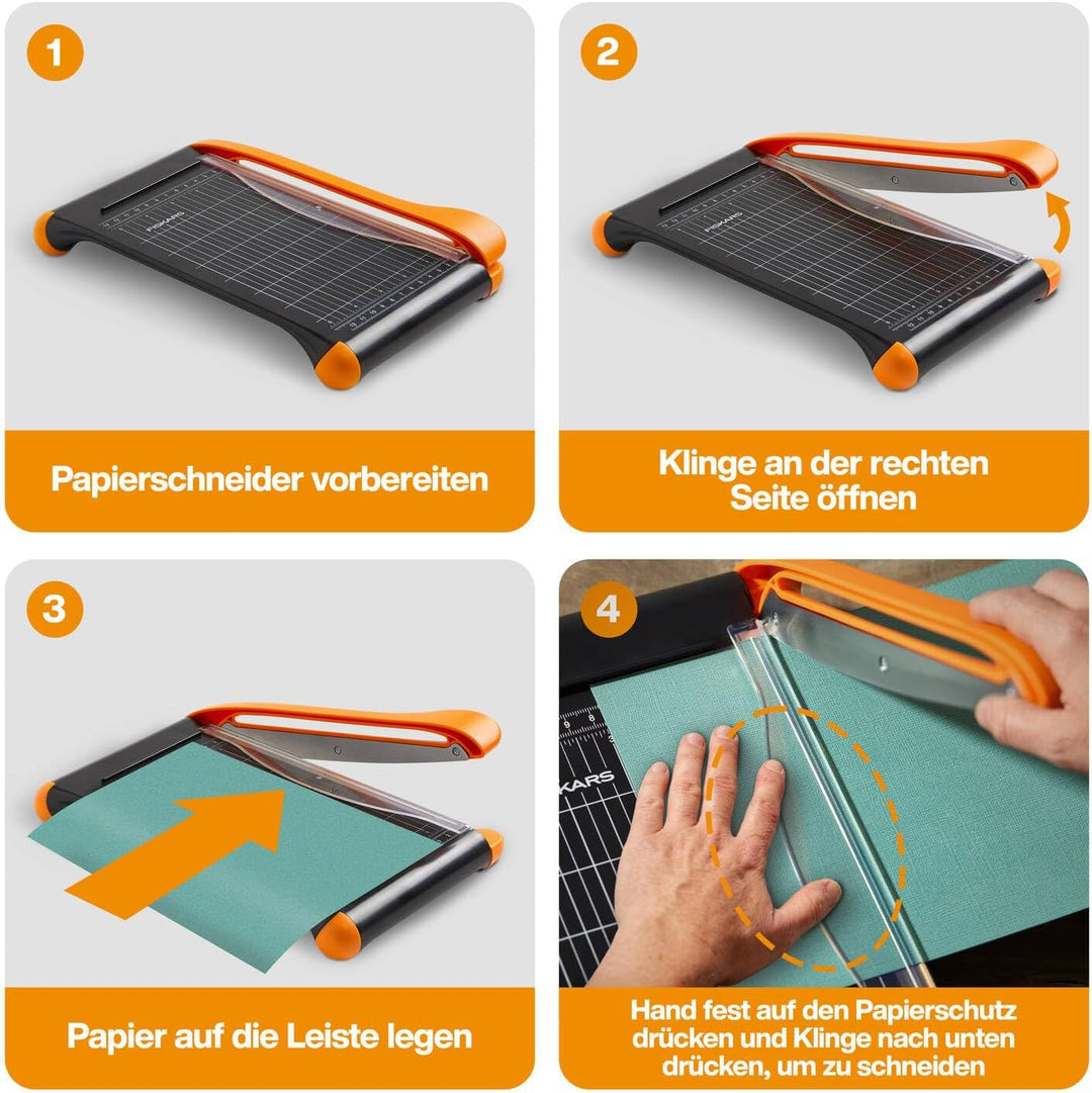 Fiskars Hebel-Papierschneidemaschine, A5-Hochformat, A4-Querformat, Selbstschärfende Klinge, Mit Fin