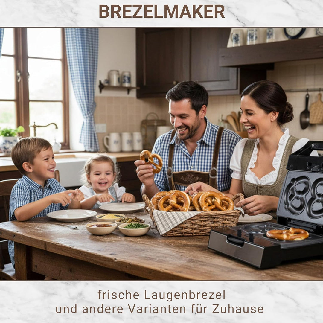 Syntrox Brezel Maker mit Wechselplatten, Edelstahl, schnelles Aufheizen, Antihaftbeschichtet, versch