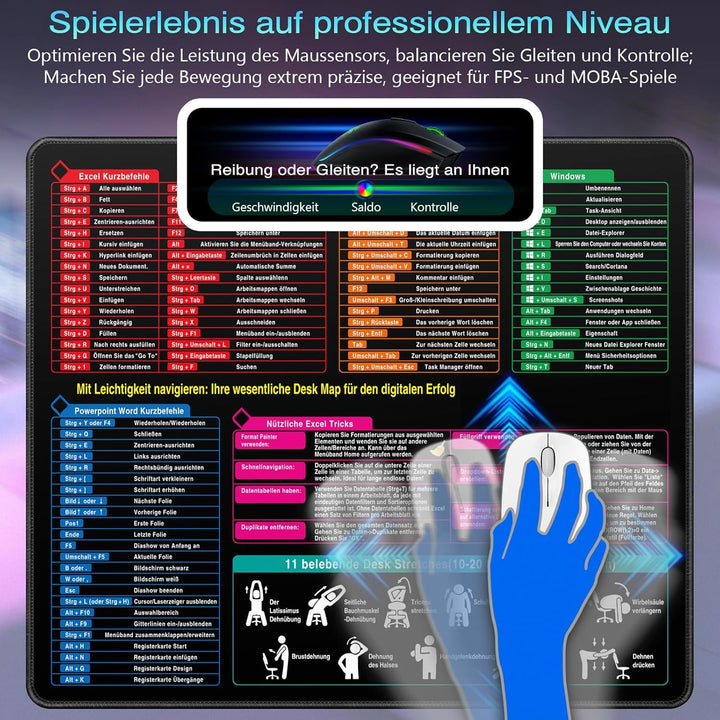Gaming Mauspad 490 x 420 x 5 mm, Professionelle Mousepad für Esports, wasserdicht Hochpräzises Stoff