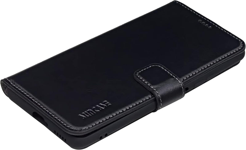 Suncase Book-Style Hülle kompatibel mit Xiaomi Poco F3 Leder Tasche (Slim-Fit) Lederhülle Handytasch