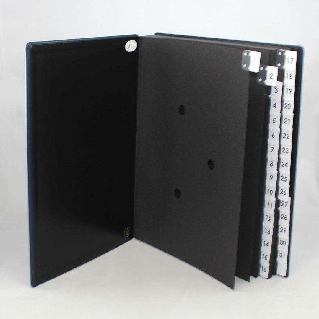 Pultordner mit Register 1-31 aus glattem Vollrindleder in Blau