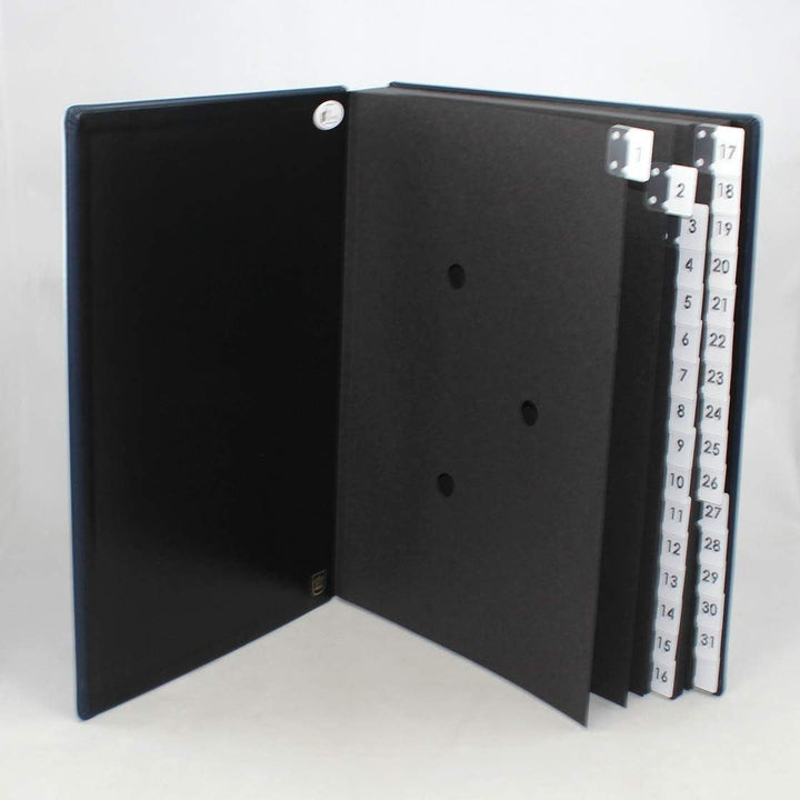 Pultordner mit Register 1-31 aus glattem Vollrindleder in Blau
