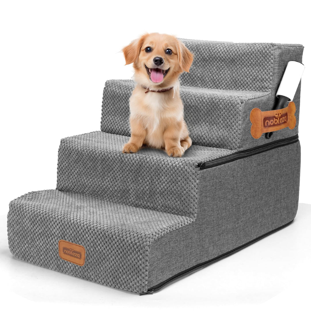 Nobleza Hundetreppe für Kleine Hunde, Hunderampe und Haustiertreppe mit Fusselrolle, 4 Stufen Katzen