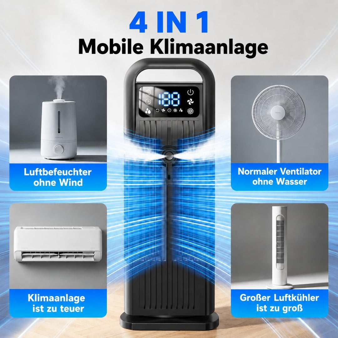 Mobile Klimaanlage ohne Abluftschlauch 6-in-1, Luftkühler mit Wasserkühlung, Mini Klimaanlage Mobil,