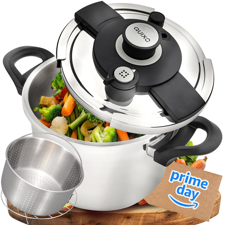 QUIXO Schnellkochtopf 6l VitaSmart 22cm mit QuickSafe-Verschluss [einfache Handhabung] inkl. Dampfei
