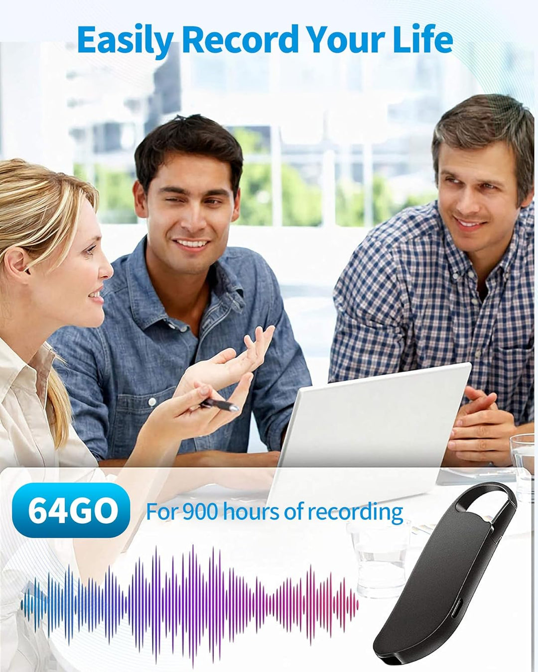 64GB Mini Digitales Diktiergerät, 1536KB Aufnahmegerät mit Voice Activated, Voice Recorder mit Wiede