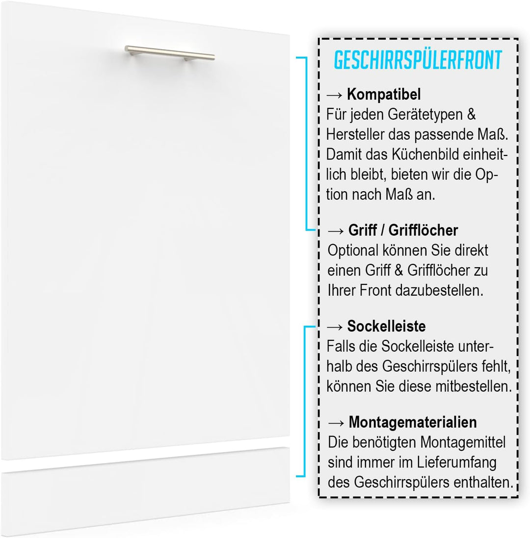 X57 Geschirrspülerfront 19mm voll-, teilintegriert und nach Mass (Weiss, 444x565mm) Weiss 444x565mm,