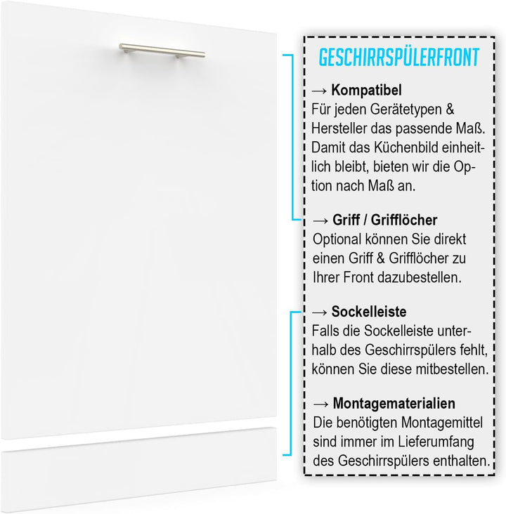 X57 Geschirrspülerfront 16mm voll-, teilintegriert und nach Mass (Weiss, 444x715mm) Weiss 444x715mm,