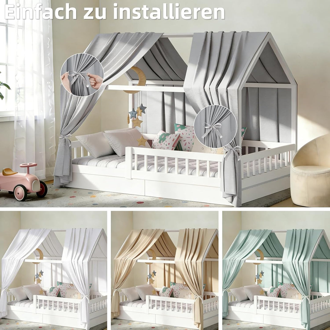 Hausbett Himmel in 5 Farben, 2er Set Betthimmel Hausbett aus weichem Baumwollstoff, Stoffhimmel für