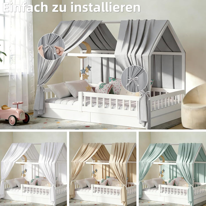 Hausbett Himmel in 5 Farben, 2er Set Betthimmel Hausbett aus weichem Baumwollstoff, Stoffhimmel für