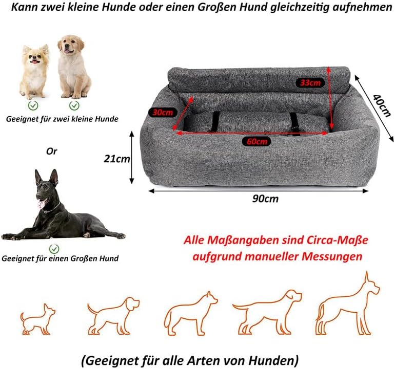 CALIYO Hundeautositz mit Fester Basis & Sicherheitsgurt, Hundesitz Auto für Alle Hunde, Memory Foam-