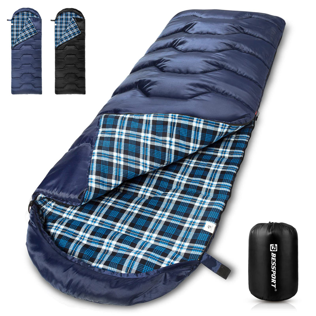 Bessport Schlafsack Flannel für Camping 3-4 Jahreszeiten - 10 °C-20°C | Winter Schlafsack Leichtgewi