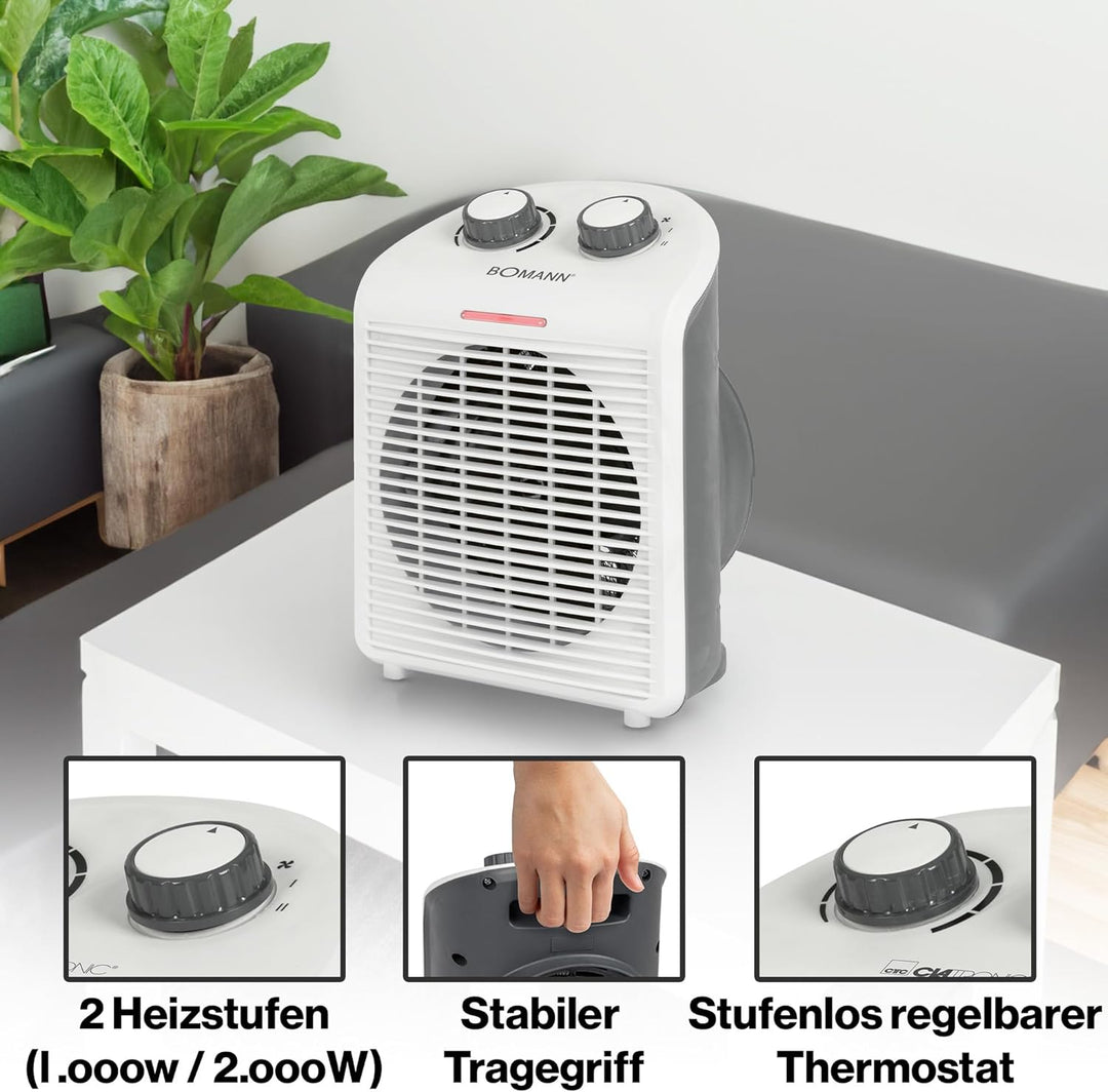 Bomann® mobiler & kompakter Heizlüfter | Heizlüfter 2000W & 1000W | Heizkörper mit Ventilatorfunktio