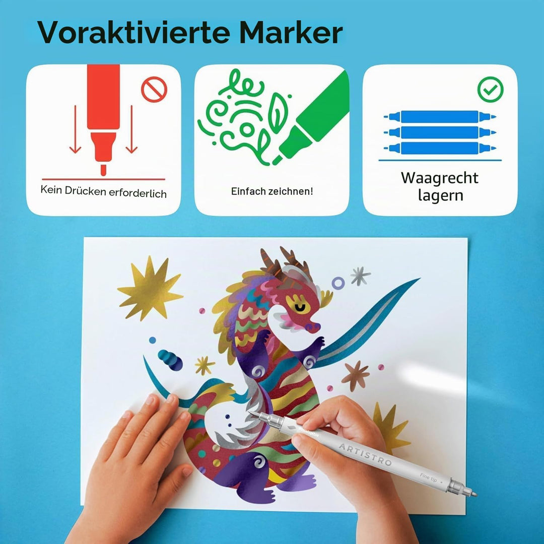 Artistro 24 Metallic Acrylstifte mit Doppelspitze (Pinsel & Feine Spitze), Mehrfarbig – Für Stoff, L