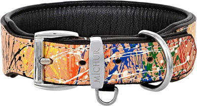 MICHUR Graphiti Braun Bunt gesprenkelt, Hundehalsband Leder, Lederhalsband Hund, Halsband, Leder, da