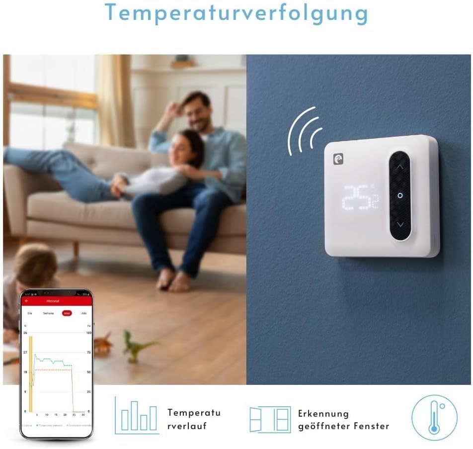 Garza Smart WiFi-Thermostat für Kessel und kabellose Heizung, kompatibel mit Alexa/Google, programmi