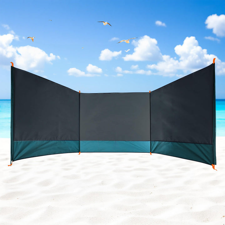 Strand Windschutz grau mit Tragetasche - 400 x 140 cm - Camping Sichtschutz mit Seil und Heringen -