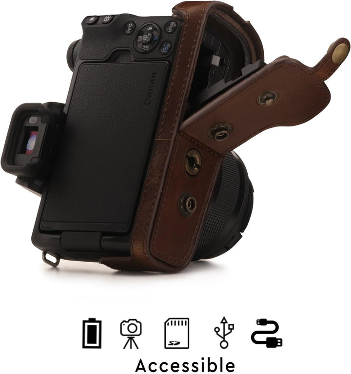 MegaGear Canon EOS M50 (15-45mm) Ever Ready Leder Kamera-Case mit Trageriemen