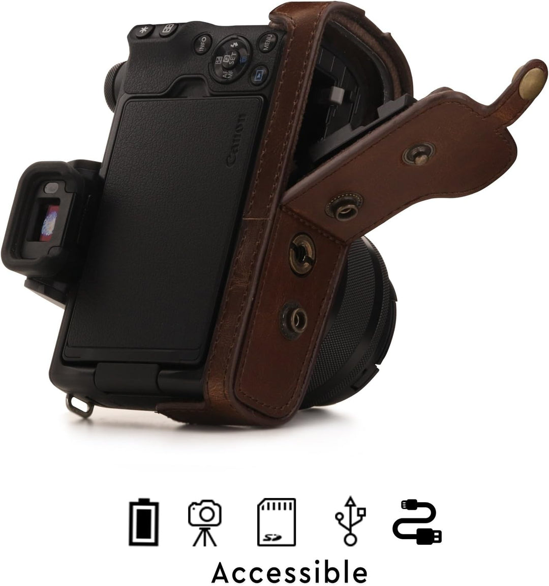 MegaGear Canon EOS M50 (15-45mm) Ever Ready Leder Kamera-Case mit Trageriemen