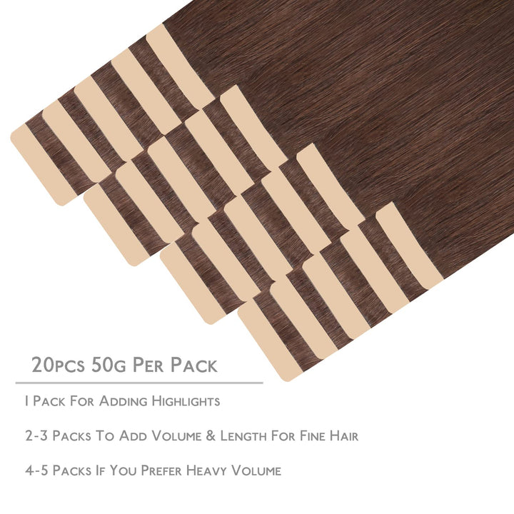 WENNALIFE Tape Extensions Echthaar, 20pcs 40g 30cm 12 Zoll Schokoladenbraun Remy Invisible Tape Exte