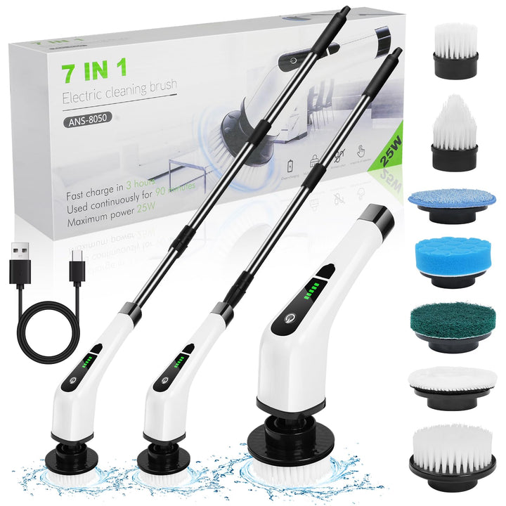OSDUE Elektrische Reinigungsbürste, Electric Spin Scrubber, Teleskopstange Reinigungsbürste mit 7 Au