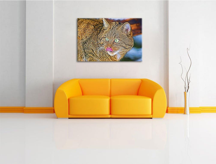 schöne Manul in Schneelandschaft Deluxe Format: 100x70 cm auf Leinwand, XXL riesige Bilder fertig ge