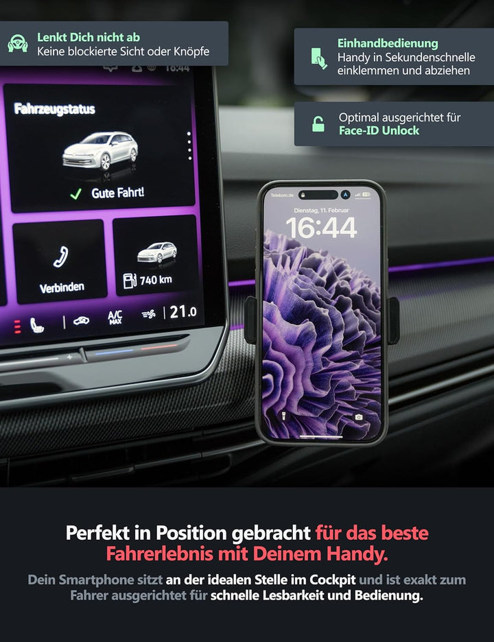 Premium Handyhalterung FÜR VW Golf 8 Facelift (8.5) – Passgenau entwickelt für Dein Auto Modell – Ma