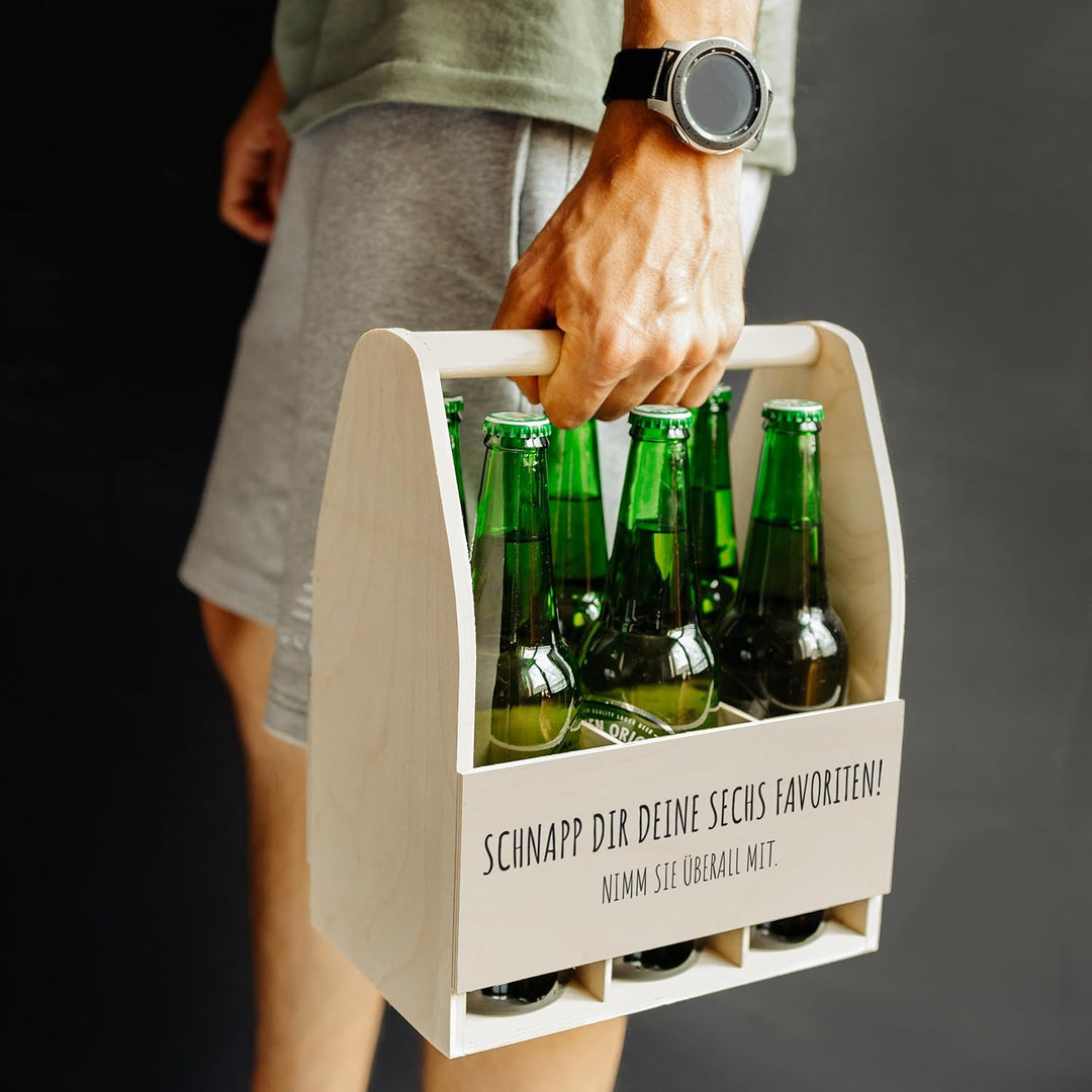 Creative Deco Flaschenträger Holz für 6 Bierflaschen | Personalisierte Geschenke Wunschtext Individu