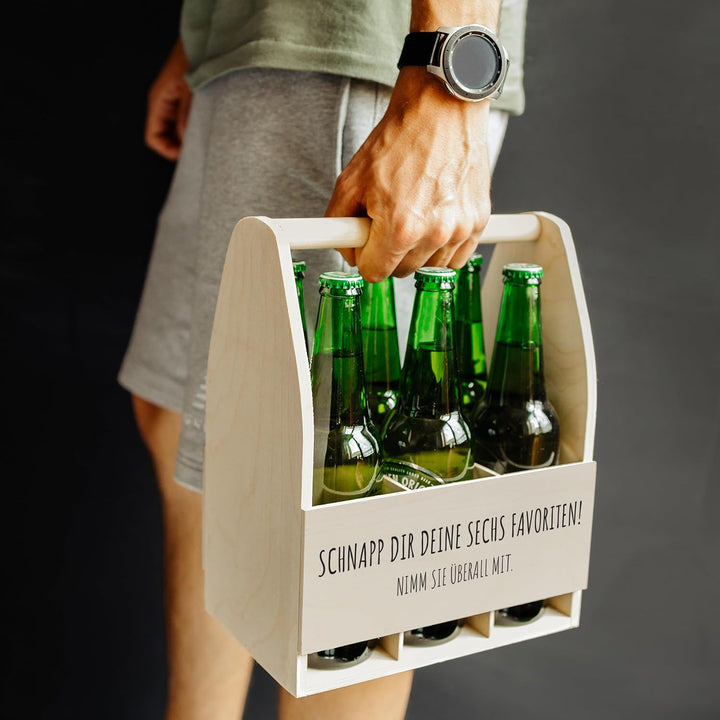 Creative Deco Flaschenträger Holz für 6 Bierflaschen | Personalisierte Geschenke Wunschtext Individu
