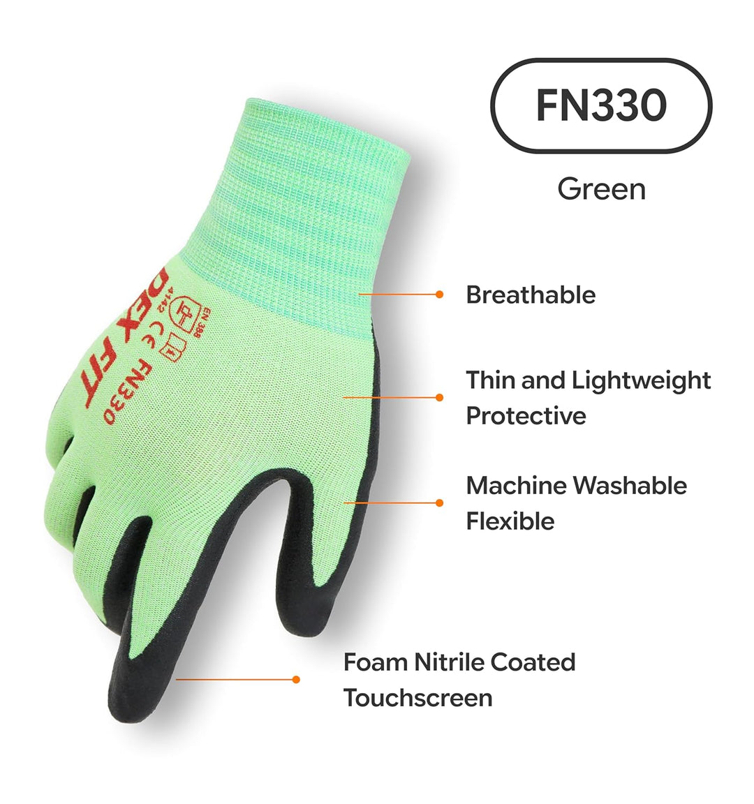 DEX FIT Nitrilschaum Arbeitshandschuhe FN330 – 3D-Komfort, Dehnbare Passform, Fester Griff, Dünn und