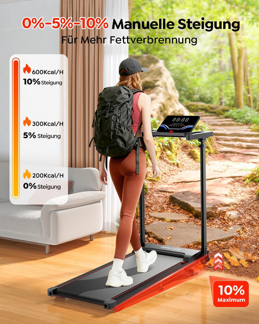 Laufband für Zuhause 12km/h, 6 IN 1 Elektrisches Laufband mit 10% Steigung, 1080MM Einziehbares Stei