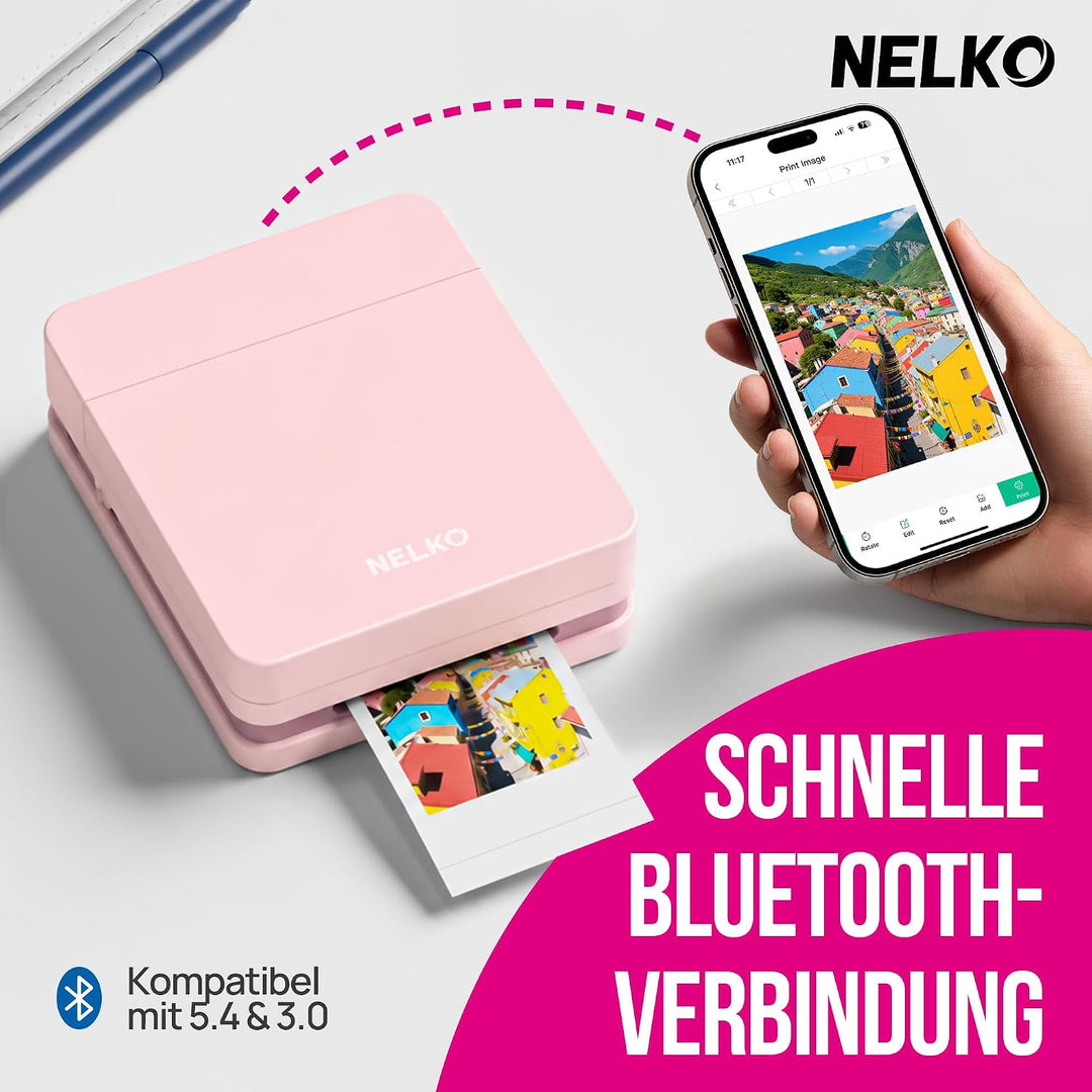Nelko Fotodrucker PP01 Farbe Tragbarer Mini Fotodrucker, Rosa