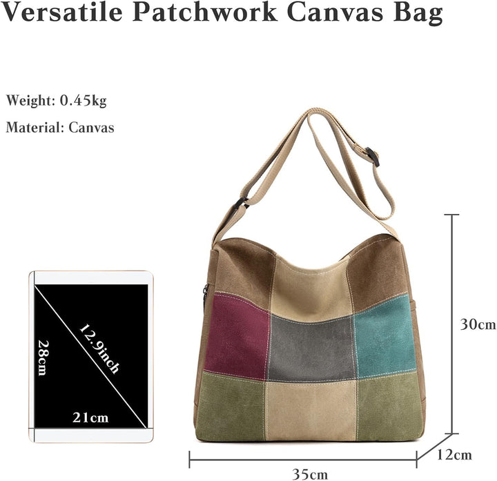 CORIOS Damen Canvas Schultertasche Mehrfarbig Spleiss Umhängetasche Grosse Tragetasche Henkeltaschen