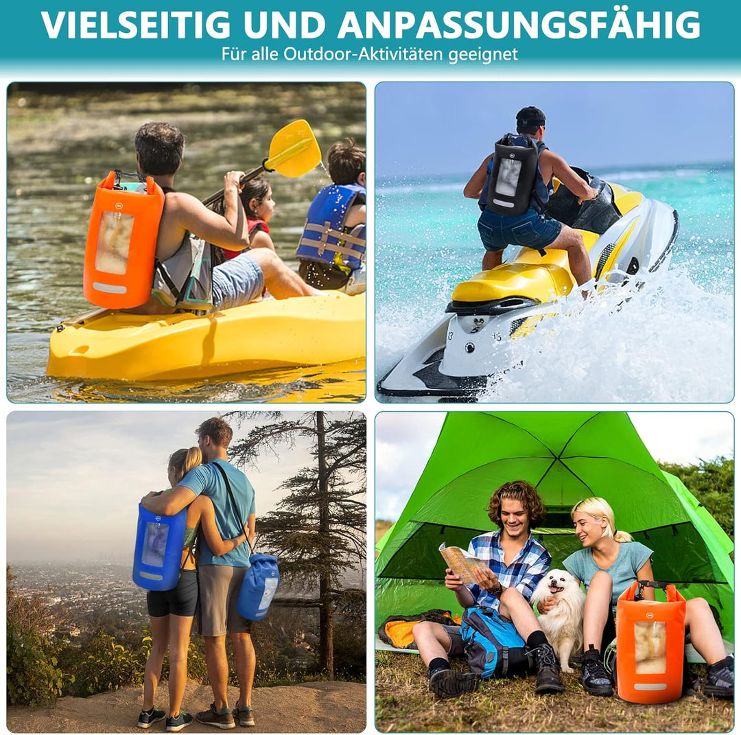 wasserdichte Tasche für Wassersport, 10L/20L/30L Dry Bag mit Handy Tasche, Wasserfester Rucksack, Le