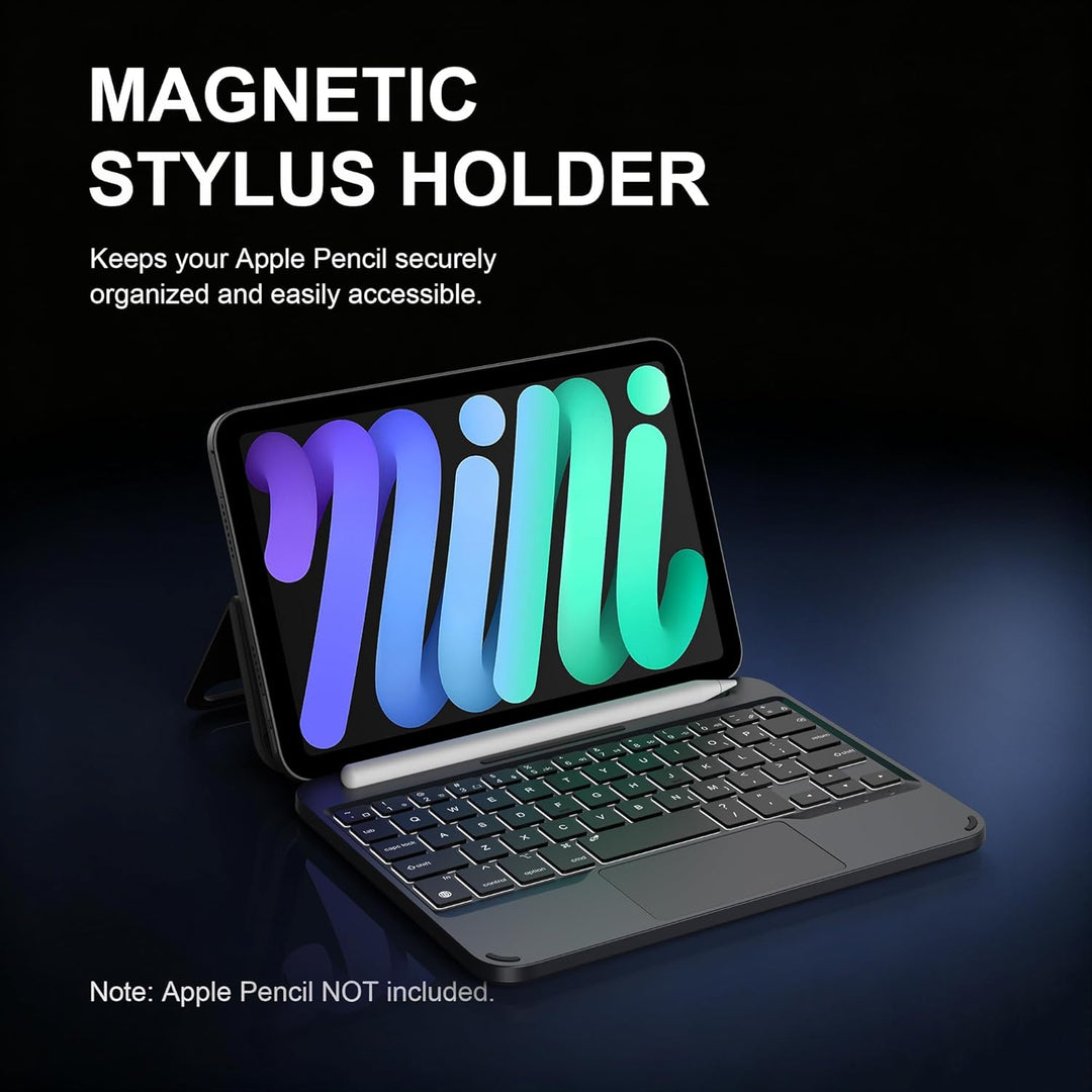 ORDA Tastatur Hülle für iPad mini 6/Mini 7 (A17 Pro), Magnetische Ständer mit Smart Trackpad Hinterg